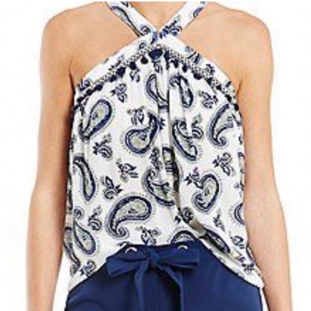 3 for $20 SKIES ARE BLUE Sleeveless Halter Top Paisley White Blue Gray Black XS